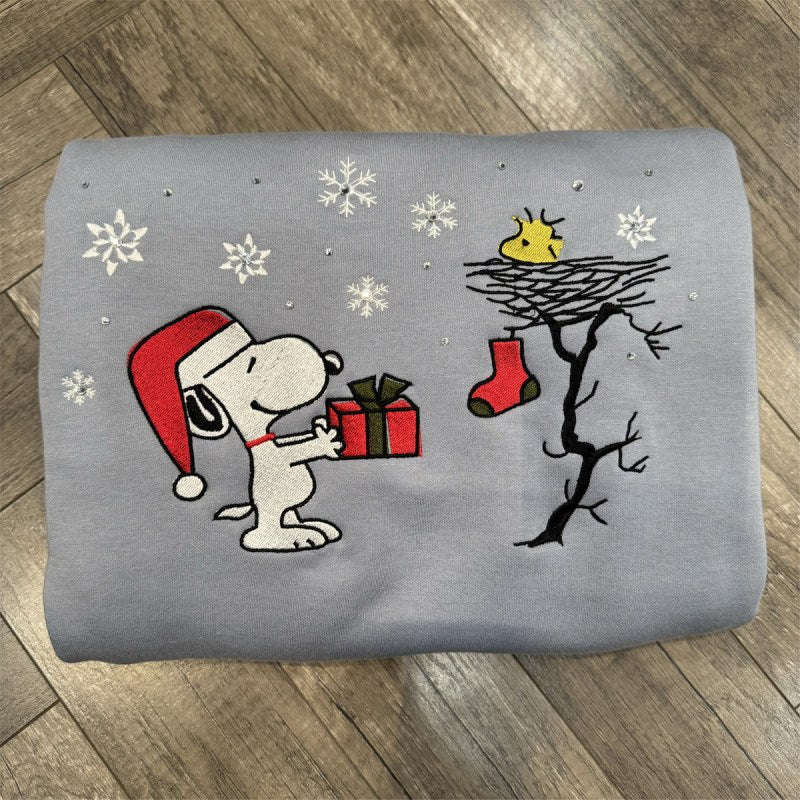 Limited Edition Christmas Snoopy And Winnie Crystal Embroidered Sweatshirt Hoodie