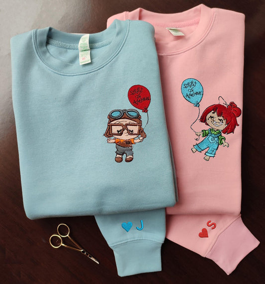Embroidered Lovely adventure Couple Characters embroidered Sweatshirt/hoodie