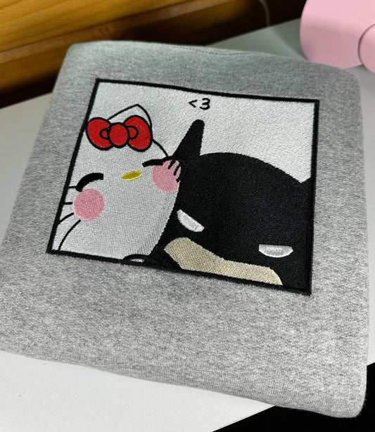 Kitty x Batman Squished Frame Embroidery Crewneck Sweatshirt/Hoodie
