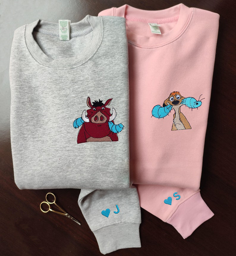 Embroidered Best Friends Animal Couple Character embroidered Sweatshirt/hoodie