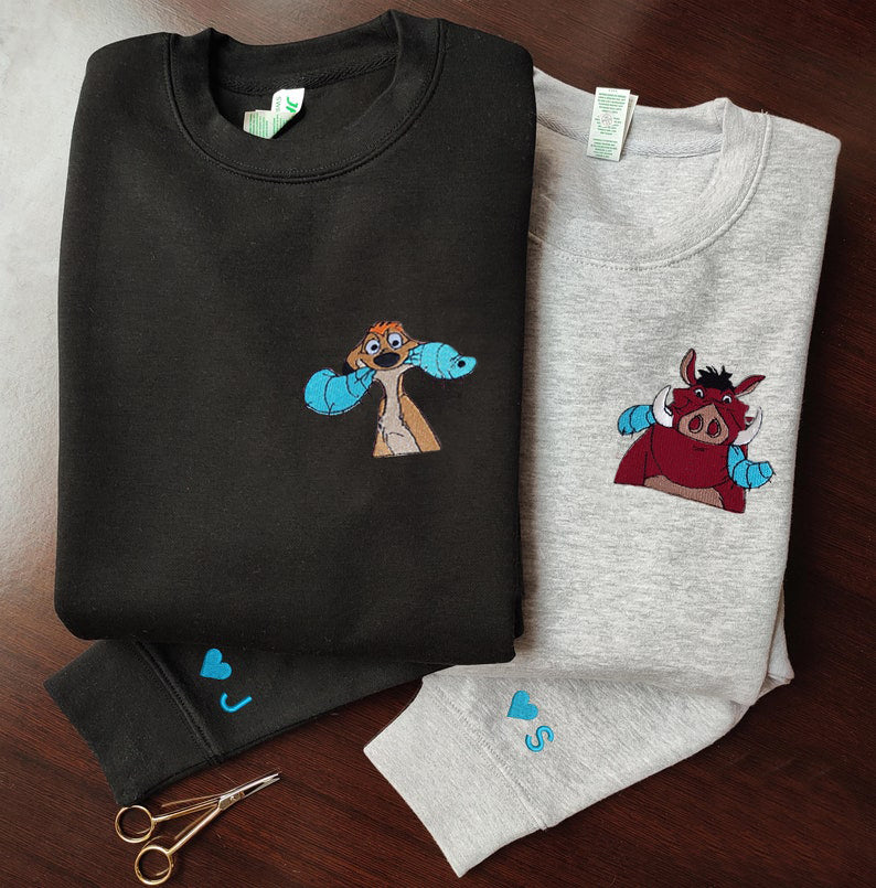 Embroidered Best Friends Animal Couple Character embroidered Sweatshirt/hoodie