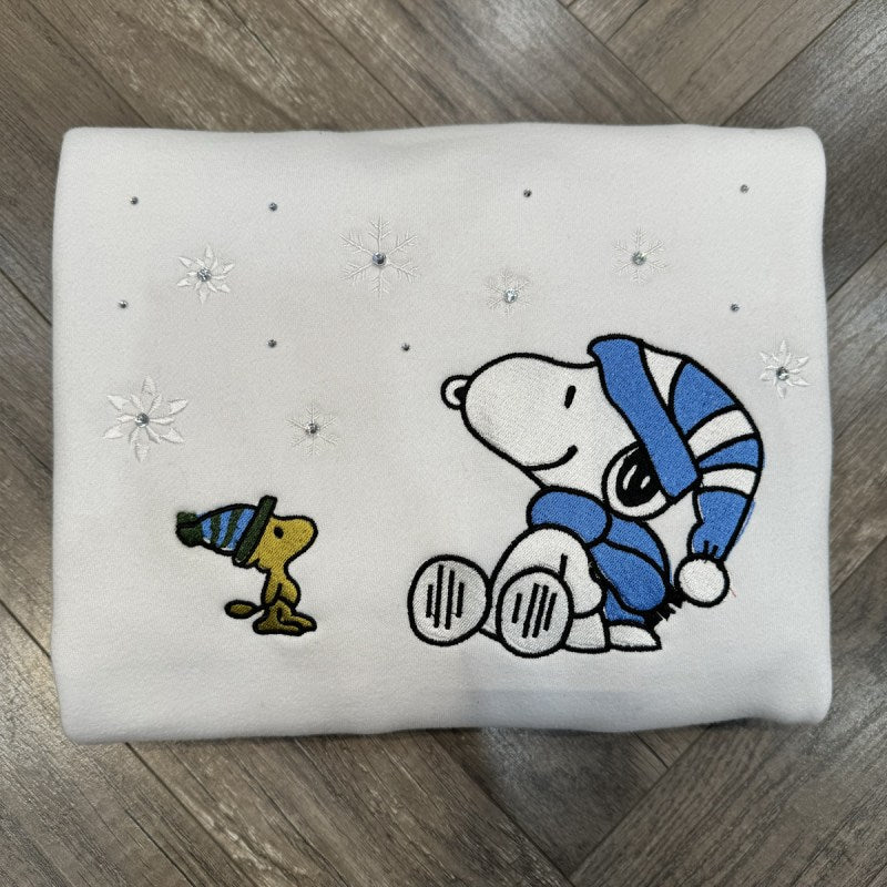 Limited Edition Christmas Snoopy And Winnie Crystal Embroidered Sweatshirt Hoodie