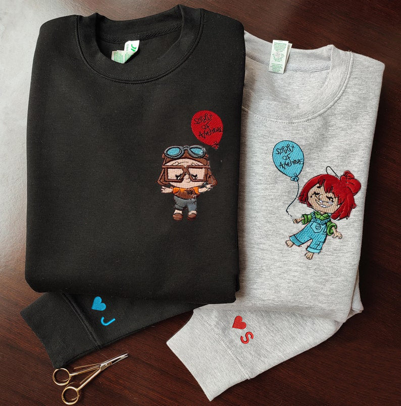 Embroidered Lovely adventure Couple Characters embroidered Sweatshirt/hoodie