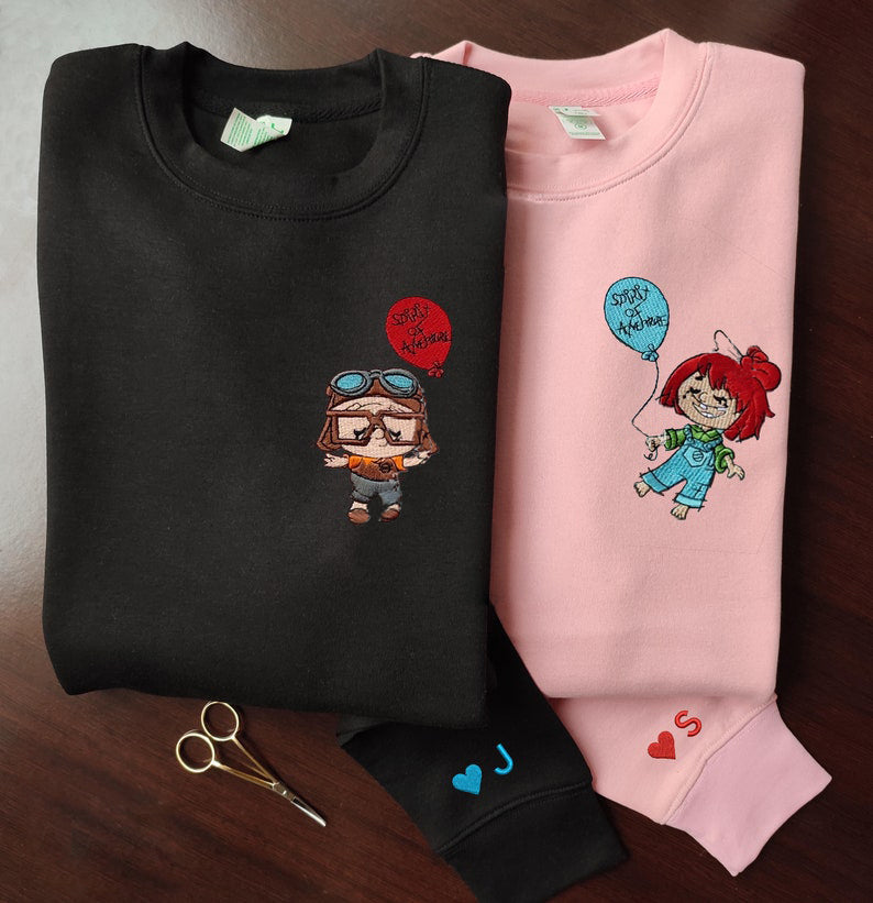 Embroidered Lovely adventure Couple Characters embroidered Sweatshirt/hoodie