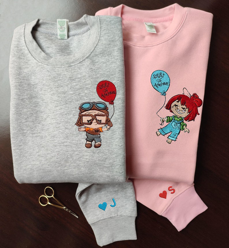 Embroidered Lovely adventure Couple Characters embroidered Sweatshirt/hoodie