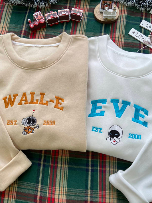 Wall E And Eve Embroidered Sweatshirt/Hoodie