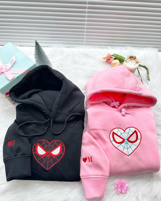 Custom Spider Couple Characters embroidered matching crewnecks/ Hoodie