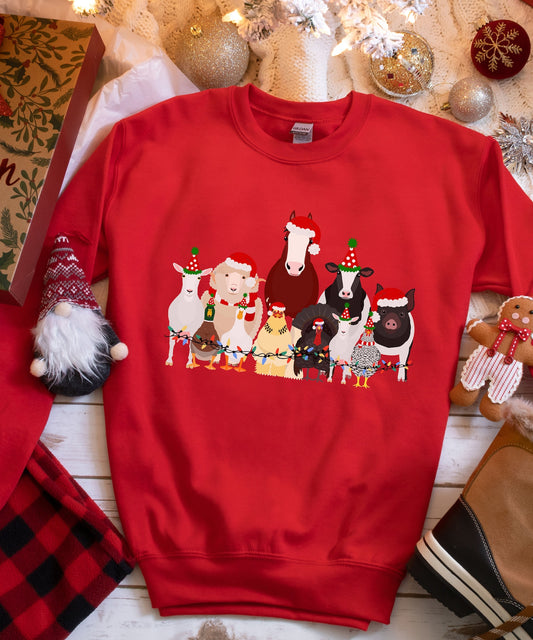 Cute Chicken, Cow, Pig, Goat Christmas Sweatshirt/Hoodie