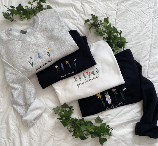 Birth month flower embroidered sweatshirt/Hoodie