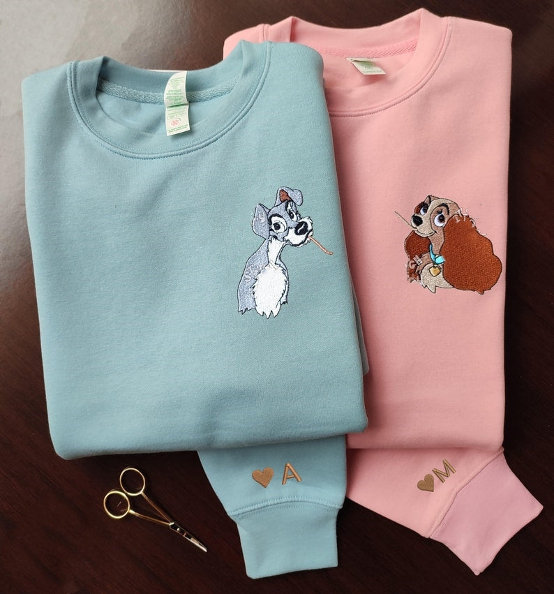 Embroidered Dog Couple Lovely Characters embroidered Sweatshirt/Hoodie