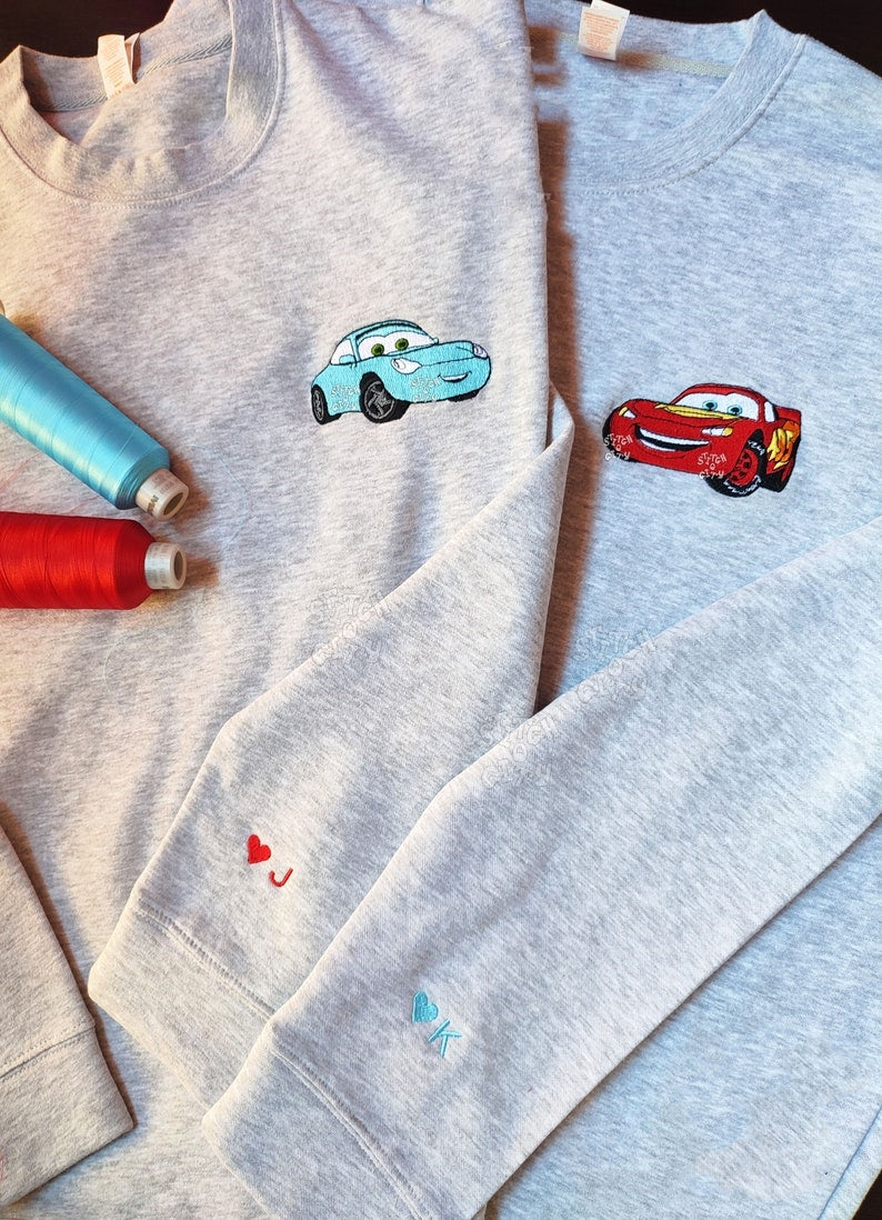 Embroidered Lovely Car Couple Characters embroidered Sweatshirt/Hoodie