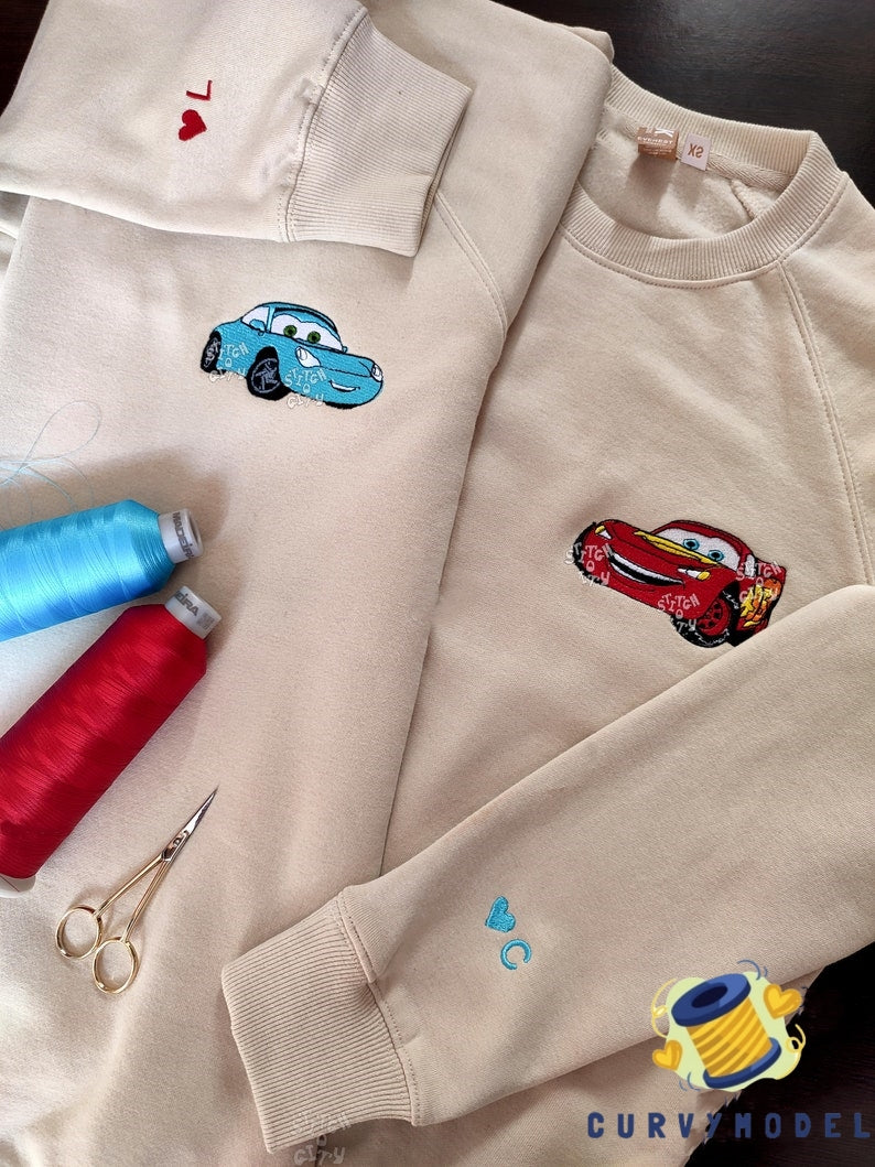 Embroidered Lovely Car Couple Characters embroidered Sweatshirt/Hoodie