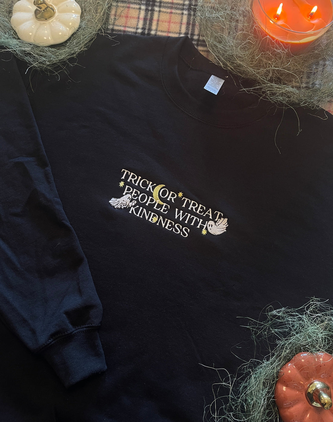 Trick or Treat People With Kindness Embroidered Crewneck