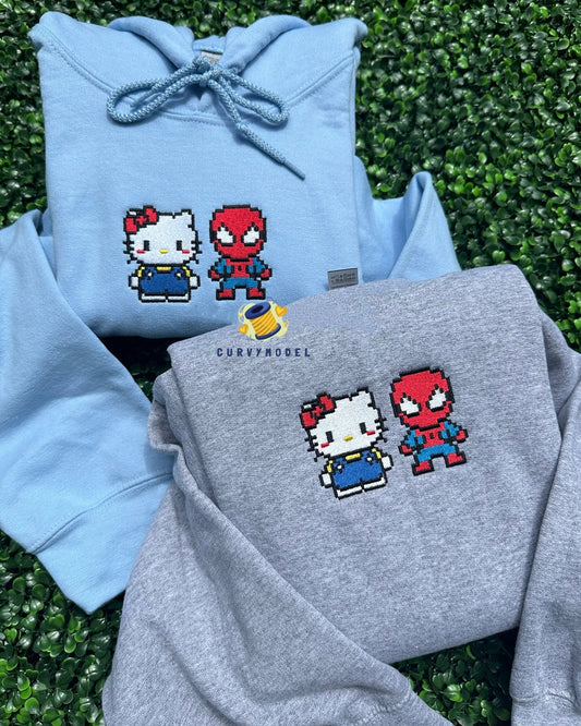 Kitty x Spider Pixel Embroidery Crewneck Sweatshirt/Hoodie