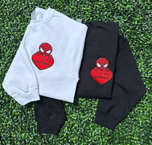 Spidey Girlfriend/Boyfriend Couples With Sleeve Embroidery Crewneck Sweatshirt/Hoodie