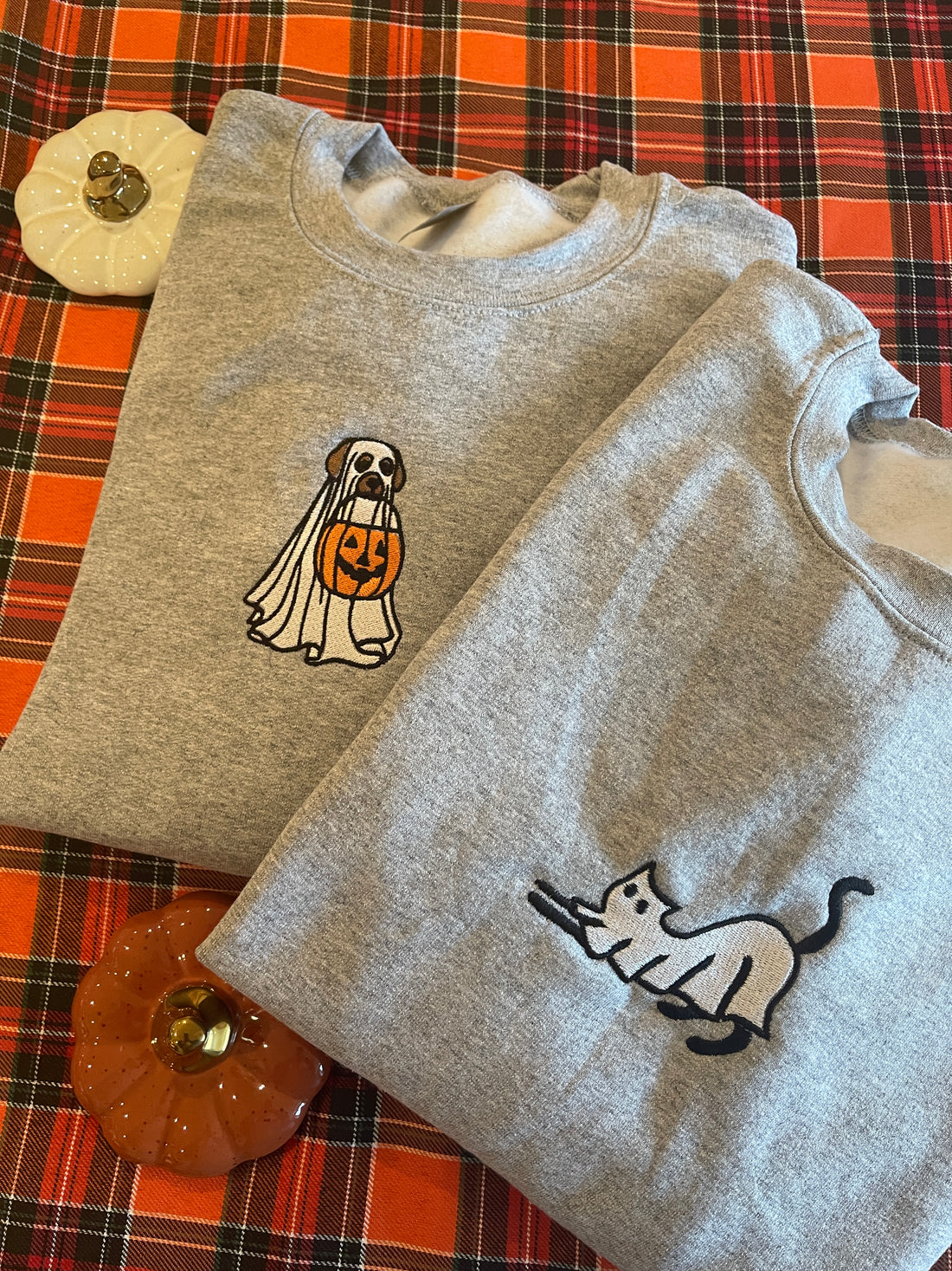 Trick or Treating Ghost Dog Embroidered Sweatshirt/Hoodie