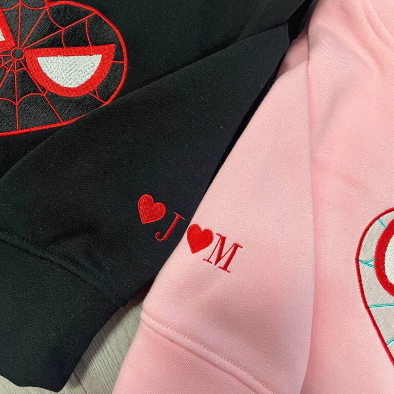 Custom Spider Couple Characters embroidered matching crewnecks/ Hoodie